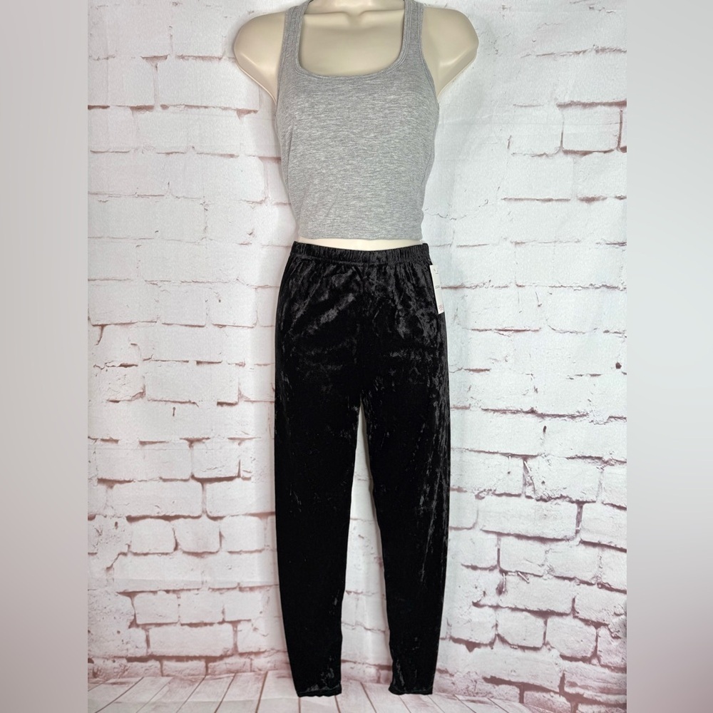 CAPELLI Black Crushed Velvet Leggings Elastic Waist Girls Size L NEW WITH TAG - Picture 2 of 13